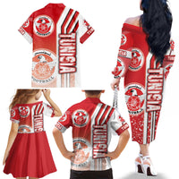 Tunisia Football Family Matching Off The Shoulder Long Sleeve Dress and Hawaiian Shirt Eagles of Carthage Soccer - Road To Champion