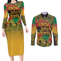 African Map Graffiti Couples Matching Long Sleeve Bodycon Dress and Long Sleeve Button Shirt Know You Roots - Wonder Print Shop