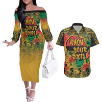 African Map Graffiti Couples Matching Off The Shoulder Long Sleeve Dress and Hawaiian Shirt Know You Roots - Wonder Print Shop