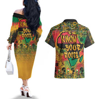 African Map Graffiti Couples Matching Off The Shoulder Long Sleeve Dress and Hawaiian Shirt Know You Roots - Wonder Print Shop