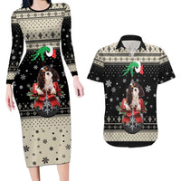 Cavalier King Charles Spaniel Xmas Ball Couples Matching Long Sleeve Bodycon Dress and Hawaiian Shirt Christmas Dog Lovers - Wonder Print Shop