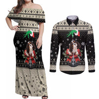 Cavalier King Charles Spaniel Xmas Ball Couples Matching Off Shoulder Maxi Dress and Long Sleeve Button Shirt Christmas Dog Lovers - Wonder Print Shop