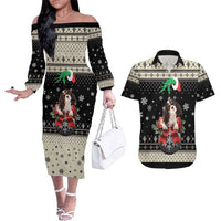 Cavalier King Charles Spaniel Xmas Ball Couples Matching Off The Shoulder Long Sleeve Dress and Hawaiian Shirt Christmas Dog Lovers - Wonder Print Shop