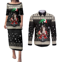 Cavalier King Charles Spaniel Xmas Ball Couples Matching Puletasi and Long Sleeve Button Shirt Christmas Dog Lovers - Wonder Print Shop