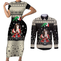Cavalier King Charles Spaniel Xmas Ball Couples Matching Short Sleeve Bodycon Dress and Long Sleeve Button Shirt Christmas Dog Lovers - Wonder Print Shop