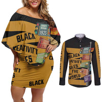 Black Creativity Rules The World Couples Matching Off Shoulder Short Dress and Long Sleeve Button Shirt African Creativity - Wonder Print Shop