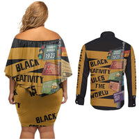 Black Creativity Rules The World Couples Matching Off Shoulder Short Dress and Long Sleeve Button Shirt African Creativity - Wonder Print Shop