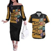 Black Creativity Rules The World Couples Matching Off The Shoulder Long Sleeve Dress and Hawaiian Shirt African Creativity - Wonder Print Shop