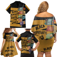 Black Creativity Rules The World Family Matching Off Shoulder Short Dress and Hawaiian Shirt African Creativity - Wonder Print Shop