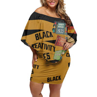 Black Creativity Rules The World Family Matching Off Shoulder Short Dress and Hawaiian Shirt African Creativity - Wonder Print Shop