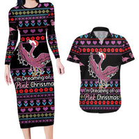 Flamingo Im Dreaming Of A Pink Christmas Couples Matching Long Sleeve Bodycon Dress and Hawaiian Shirt - Wonder Print Shop