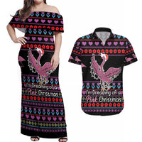 Flamingo Im Dreaming Of A Pink Christmas Couples Matching Off Shoulder Maxi Dress and Hawaiian Shirt - Wonder Print Shop
