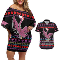Flamingo Im Dreaming Of A Pink Christmas Couples Matching Off Shoulder Short Dress and Hawaiian Shirt - Wonder Print Shop