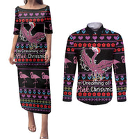 Flamingo Im Dreaming Of A Pink Christmas Couples Matching Puletasi and Long Sleeve Button Shirt - Wonder Print Shop