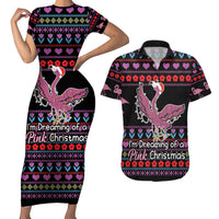 Flamingo Im Dreaming Of A Pink Christmas Couples Matching Short Sleeve Bodycon Dress and Hawaiian Shirt - Wonder Print Shop