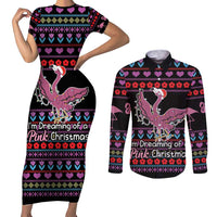Flamingo Im Dreaming Of A Pink Christmas Couples Matching Short Sleeve Bodycon Dress and Long Sleeve Button Shirt - Wonder Print Shop