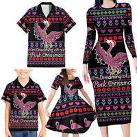 Flamingo Im Dreaming Of A Pink Christmas Family Matching Long Sleeve Bodycon Dress and Hawaiian Shirt - Wonder Print Shop