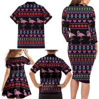 Flamingo Im Dreaming Of A Pink Christmas Family Matching Long Sleeve Bodycon Dress and Hawaiian Shirt - Wonder Print Shop