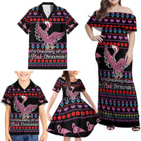 Flamingo Im Dreaming Of A Pink Christmas Family Matching Off Shoulder Maxi Dress and Hawaiian Shirt - Wonder Print Shop