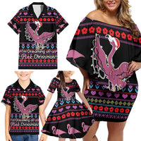 Flamingo Im Dreaming Of A Pink Christmas Family Matching Off Shoulder Short Dress and Hawaiian Shirt - Wonder Print Shop