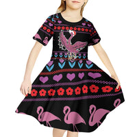 Flamingo Im Dreaming Of A Pink Christmas Kid Short Sleeve Dress - Wonder Print Shop