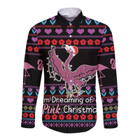 Flamingo Im Dreaming Of A Pink Christmas Long Sleeve Button Shirt - Wonder Print Shop