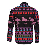 Flamingo Im Dreaming Of A Pink Christmas Long Sleeve Button Shirt - Wonder Print Shop