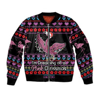 Flamingo Im Dreaming Of A Pink Christmas Sleeve Zip Bomber Jacket - Wonder Print Shop