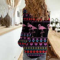 Flamingo Im Dreaming Of A Pink Christmas Women Casual Shirt - Wonder Print Shop