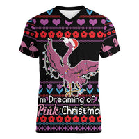 Flamingo Im Dreaming Of A Pink Christmas Women V-Neck T-Shirt - Wonder Print Shop