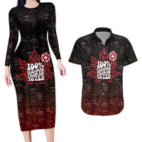 100% Canadian From Eh To Zed Couples Matching Long Sleeve Bodycon Dress and Hawaiian Shirt True North Strong and Free