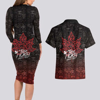 100% Canadian From Eh To Zed Couples Matching Long Sleeve Bodycon Dress and Hawaiian Shirt True North Strong and Free