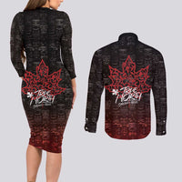 100% Canadian From Eh To Zed Couples Matching Long Sleeve Bodycon Dress and Long Sleeve Button Shirt True North Strong and Free