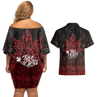 100% Canadian From Eh To Zed Couples Matching Off Shoulder Short Dress and Hawaiian Shirt True North Strong and Free