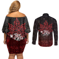 100% Canadian From Eh To Zed Couples Matching Off Shoulder Short Dress and Long Sleeve Button Shirt True North Strong and Free