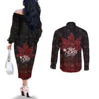 100% Canadian From Eh To Zed Couples Matching Off The Shoulder Long Sleeve Dress and Long Sleeve Button Shirt True North Strong and Free