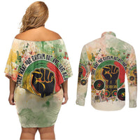 They Want Our Rhythm Not Our Blues Couples Matching Off Shoulder Short Dress and Long Sleeve Button Shirt African Music Pride