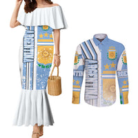 Argentina Football Couples Matching Mermaid Dress and Long Sleeve Button Shirt La Albiceleste Soccer - Road To Champion