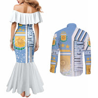Argentina Football Couples Matching Mermaid Dress and Long Sleeve Button Shirt La Albiceleste Soccer - Road To Champion