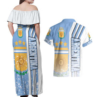 Argentina Football Couples Matching Off Shoulder Maxi Dress and Hawaiian Shirt La Albiceleste Soccer - Road To Champion