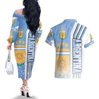 Argentina Football Couples Matching Off The Shoulder Long Sleeve Dress and Hawaiian Shirt La Albiceleste Soccer - Road To Champion
