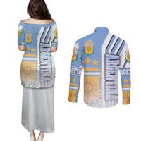 Argentina Football Couples Matching Puletasi and Long Sleeve Button Shirt La Albiceleste Soccer - Road To Champion