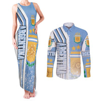 Argentina Football Couples Matching Tank Maxi Dress and Long Sleeve Button Shirt La Albiceleste Soccer - Road To Champion