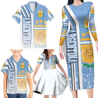 Argentina Football Family Matching Long Sleeve Bodycon Dress and Hawaiian Shirt La Albiceleste Soccer - Road To Champion