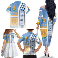 Argentina Football Family Matching Off The Shoulder Long Sleeve Dress and Hawaiian Shirt La Albiceleste Soccer - Road To Champion
