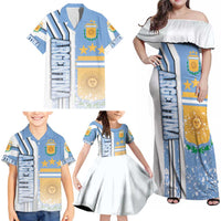 Argentina Football Family Matching Off Shoulder Maxi Dress and Hawaiian Shirt La Albiceleste Soccer - Road To Champion