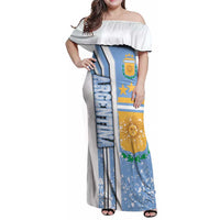 Argentina Football Family Matching Off Shoulder Maxi Dress and Hawaiian Shirt La Albiceleste Soccer - Road To Champion