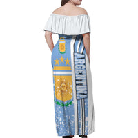 Argentina Football Family Matching Off Shoulder Maxi Dress and Hawaiian Shirt La Albiceleste Soccer - Road To Champion