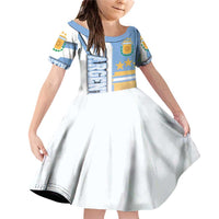 Argentina Football Family Matching Off Shoulder Short Dress and Hawaiian Shirt La Albiceleste Soccer - Road To Champion