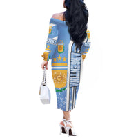 Argentina Football Off The Shoulder Long Sleeve Dress La Albiceleste Soccer - Road To Champion